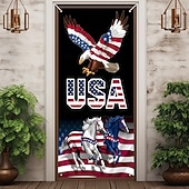 baratos Banners de Garagem e Porta-Bandeira patriótica do Dia da Independência dos EUA para porta, com a bandeira americana, águia e cavalo, decoração para o Quatro de Julho, placa para varanda, decoração para casa e exterior.