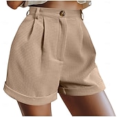 billiga Heta shorts-Dam Våffelshorts Shorts Sommarshorts Casual shorts Semester Mode Streetwear Kort Hög midja Slät Ficka Elastisk midja Komfort Mjuk Bekväm Microelastisk Utomhus Gata Helgdag Svart Grön Kaki Armégrön