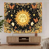 ieftine Tapiserie Pereți-Tapiserie de perete cu soare, agățat, boho ceresc, fluture, stele, flori, cameră de yoga, decor de meditație, artă spirituală zen, poster din material textil pentru sufragerie