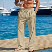 Χαμηλού Κόστους Αργία-Ανδρικά Λευκά παντελόνια Παντελόνια Καλοκαίρι παντελόνι Φαρδύ παντελόνι Παντελόνι παραλίας Κορδόνι Ελαστική μέση Ισιο πόδι Συμπαγές Χρώμα Σκέτο Άνεση Άνετο Πλήρες μήκος ΕΞΩΤΕΡΙΚΟΥ ΧΩΡΟΥ Παραλία Αργίες
