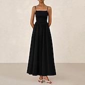tanie Biała sukienka-Damskie Sukienka midi Letnie sukienki Sukienka na ramiączkach Moda Nowoczesny Na zewnątrz Urlop Wyjściowe Regularny Równina Bez rękawów Paski Niebieski Czarny Biały Rumiany róż Lato Wiosna