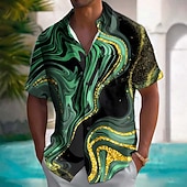 preiswerte Geometrische Muster-Herren Wellen Marmor Abstrakte flüssige Kunst Hemd Sommerhemd Knopfhemd Kurzarm Modisch lässig Outdoor Urlaub Alltagskleidung Sommer Frühling Umlegekragen 3D-Druck Hemden mit Kragen Eine Tasche vorne