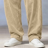 abordables pantalones casuales-Hombre Pantalones Pantalones de Pana Pantalones anchos Pantalones casuales Cintura elástica Pierna recta Color sólido Comodidad Cómodo Longitud total Casual Diario Exterior Vacaciones Moda Negro