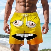 preiswerte Retro Vintage &amp; Ethik-Herren Optische Täuschung 3D Zeichentrick Lächelndes Gesicht Badehosen Badeshorts Boardshorts Mittlere Taille Hawaiianisch Lustig Strandurlaub Seitentaschen Netzfutter Elastischer Kordelzug in der