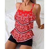 economico Surfing Tankinis &amp; Bikinis-Per donna Standard Costume da bagno Tankini 2 pezzi Paisley Stampato Boyleg Asciugatura Rapida Elastico Senza Maniche Costume da Bagno Costume da bagno Surf Spiaggia Nuoto Estate