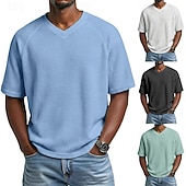 Χαμηλού Κόστους Πλεκτό μπλουζάκι με βάφλα-Άντρες Βάφλα μπλουζάκι Μπλουζάκι μπλουζάκι Κοντομάνικο Λαιμόκοψη V Καλοκαίρι Συμπαγές Χρώμα Μοντέρνα Υψηλής Ποιότητας Καθημερινό Μανίκια Ρεγκλάν Causal Καθημερινά ΕΞΩΤΕΡΙΚΟΥ ΧΩΡΟΥ