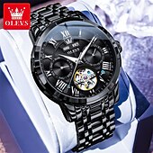 levne Mechanické hodinky-Nové pánské business hodinky značky Olevs s luminiscenčním displejem, věčným kalendářem a týdenním zobrazením. Plně mechanické hodinky s dutým rotorem pro běžné nošení, voděodolné, vhodné pro sport.