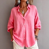 economico Camicie-camicie da donna in cotone camicia con bottoni camicetta tinta unita vintage elegante moderna camicia a maniche lunghe colletto top regolare quotidiano vacanza uscire blu bianco giallo rosa rosa grigio primavera autunno