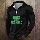  St Patrick's Day Men's Zip Polo Shirts Long Sleeve Polo Shirts Lapel Casual Outdoor Festival Outfit 3D Print Spring Fall Black Dark Green Green