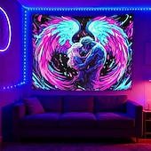 cheap Blacklight Tapestries-Blacklight Tapestry UV Reactive Wall Hanging Glow in the Dark Angel Wings Wall Art Blacklight Poster for Bedroom Party Dorm and Festival Decor