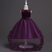 abordables Robes de Fille de Fleurs-Robe de Demoiselle d'Honneur Fille Fille Robe de soirée Tenue de mariage Soirée Mariage Formel Élégant Mode Beau Maille Fleuri Sans manches Col Rond Gris bleu marine 4 ans et +