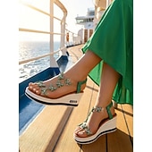 abordables Mujeres-Sandalias de cuña brillantes para mujer: zapatos cómodos y elegantes para vacaciones en islas y cruceros.
