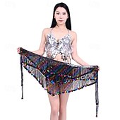 cheap Tops &amp; Sets-Samba Dancewear Silver Sequin Tassel Top &amp; Iridescent Skirt Belly Dance Setl Performance Costume