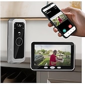 baratos Sistemas de Câmaras para Portas-Campainha com câmera e monitor portátil, alertas de reconhecimento humano ativo, alimentada por bateria.