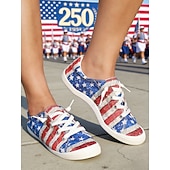  Η 250η Επέτειος των Ηνωμένων Πολιτειών Γυναικεία Sneakers με Εκτύπωση Σημαίας ΗΠΑ – Κλασικά Παπούτσια Canvas με Δέσιμο και Μαλακό Πάτο για Πατριωτικό Στυλ Παρελάσεις Φεστιβάλ Βόλτες και Καθημερινή