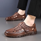 preiswerte Lässige Sandalen-Schwarze Herren-Komfortschuhe, verstellbarer Riemenverschluss, atmungsaktives Obermaterial mit Aussparungen, leichte, gepolsterte Sohle, lässiger Stil für Arbeit und Alltag