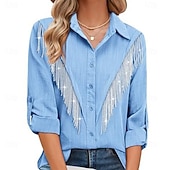 preiswerte Einfache Blusen-Damen Kleidhemd Knopfhemd Bluse Glitzer Knöpfe Strass Elegant Stilvoll Klassisch Langarm Umlegekragen Normale Oberteile Täglich Ferien Ausgehen Blau Schwarz Hellgrün Rosa Wein Sommer Frühling