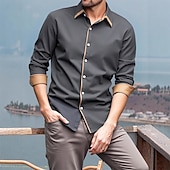economico Camicie eleganti da uomo-Per uomo Camicia Camicia elegante Camicia con Bottoni Tinta unica Casuale Quotidiano Blu marino Manica Lunga Collo ripiegato Tutte le stagioni Abbigliamento Patchwork