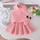 voordelige Sets-Voor meisjes 3D Ruitjes T-shirt &amp; rok Roze Mouwloos Andere prints Zomer Casual Peuter 1-5 jaar Strakke ronde hals Buiten