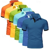 cheap Men's Classic Polo-6PCS Men's Polo Golf Shirt Casual Sports Classic Short Sleeve Basic Solid Color Plain 6-Piece Multi-pack Summer Spring All Seasons Regular Fit Polo
