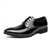 preiswerte Derby Schuhe-Schwarze Herren-Hochzeitsschuhe aus Kunstleder mit Lackfinish – luxuriöse Hochzeitsschuhe für Bräutigame und festliche Anlässe