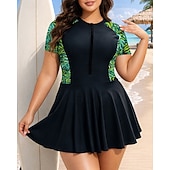 cheap One Pieces Rash Guards-Women's Rash Guard Bathing Suit One Pieces Tropical Quick Dry Elastic Short Sleeve Swimwear Swimsuit Surfing Beach Swimming Summer