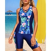 Недорогие Серфинг Танкини и Бикини-Жен. Купальный костюм Танкини 2 предм. тропический Середина бедра Быстровысыхающий Эластичный Без рукавов Купальники Купальник Серфинг Пляж  Плавание Лето