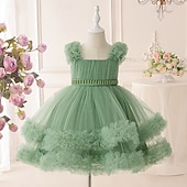economico Abiti da Fiori-Bambini Ragazze Vestito da Festa Tinta unica Senza Maniche Occasione speciale Compleanno Principessa Dolce Poliestere Lunghezza al ginocchio Vestito da Festa Estate Primavera Autunno Bambini Verde