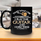 halpa Mukit ja kupit-hauska lahjamuki, sitä minä teen, soitan kitaraa ja tiedän asioita, musta keraaminen kahvimuki, humoristinen musiikin ystävän kuppi, lahja kitaristeille, muusikoille, bändin jäsenille ja rock-faneille