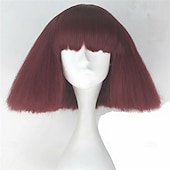 economico Parrucche da festa-parrucca sintetica lady gaga parrucca bob dritta corta castano scuro grigio argento biondo scuro rosa verde capelli sintetici 12 pollici da donna comode e soffici parrucche di carnevale rosso rosa