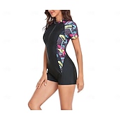 halpa One Pieces Rash Guards-Naisten Ihottumissuoja Uimapuku One Pieces Painettu Sulkea jnk vetoketju Boyleg-alushousut UV suoja Elastinen Lyhythihainen Uima-asut Lainelautailu Hiekkaranta Uinti Kesä
