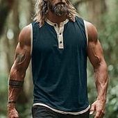 abordables Camisetas sin mangas de gimnasio-Hombre Camiseta sin mangas Top Camisetas Interiores Camisa sin mangas Sin Mangas cuello henley Henley Verano Primavera Plano Moda Design Básico Botones Casual Vacaciones Calle Negro Rosa Azul Marino