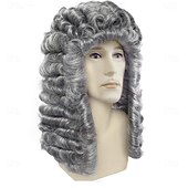 levne Historické paruky-paruka soudce, paruky pro právníky, dlouhé kudrnaté šedé stříbrné paruky pánské koloniální paruky cosplay kostýmní párty cosplay paruky