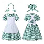  250e jubileum VS 19e eeuw jaren 1800 Prairiejurk Bonnet en schortset Korte mouwen Pionier Meisje Koloniaal Pionier Onafhankelijkheidsoorlog Geruit / Gingham Kostuum Voor meisjes Halloween Carnaval 4
