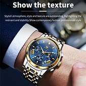 economico Orologi al quarzo-Nuovo orologio da uomo business del marchio olevs con calendario luminoso, fasi lunari, cronometro, orologio al quarzo multifunzionale e alla moda, orologio da polso da uomo casual, resistente