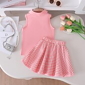 voordelige Sets-Voor meisjes 3D Ruitjes T-shirt &amp; rok Roze Mouwloos Andere prints Zomer Casual Peuter 1-5 jaar Strakke ronde hals Buiten