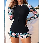 abordables Rash Guards de Una Pieza-Mujer Camiseta Protección Solar Surf Traje de baño 2 Piezas Tropical Boyleg Protección UV Secado rápido Elástico Manga Larga Bañadores Traje de baño Surf Playa Natación Verano