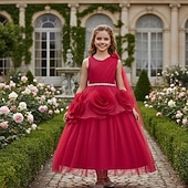 preiswerte Blumenmädchenkleider-Blumenmädchenkleid Mädchen Formelle Kleidung Hochzeitskleidung Party Hochzeit Formell Niedlich Formell Schön Patchwork Netz Einfarbig Ärmellos Rundhalsausschnitt Blau Rosa Ab 4 Jahren