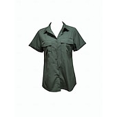 preiswerte Einfache Blusen-Damen Sommerhemd Kleidhemd Bluse Tasche Knöpfe Elegant Vintage Stilvoll Kurzarm Umlegekragen Normale Oberteile Täglich Arbeit Grün Sommer Frühling