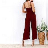 billige Jumpsuits-Dame Normal Kjeledresser Aktiv Helfarge Ermeløs Bred Bukseben Firkantet hals Daglig Feriereise Normal Svart Gul Vin Sommer