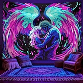 cheap Blacklight Tapestries-Blacklight Tapestry UV Reactive Wall Hanging Glow in the Dark Angel Wings Wall Art Blacklight Poster for Bedroom Party Dorm and Festival Decor