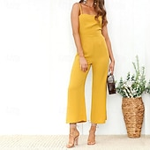 billige Jumpsuits-Dame Normal Kjeledresser Aktiv Helfarge Ermeløs Bred Bukseben Firkantet hals Daglig Feriereise Normal Svart Gul Vin Sommer