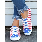  Η 250η Επέτειος των Ηνωμένων Πολιτειών Γυναικεία Sneakers με Εκτύπωση Σημαίας ΗΠΑ – Κλασικά Παπούτσια Canvas με Δέσιμο και Μαλακό Πάτο για Πατριωτικό Στυλ Παρελάσεις Φεστιβάλ Βόλτες και Καθημερινή