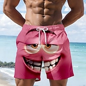 ieftine Retro Vintage &amp; Etică-Bărbați 3D Print Desene 3D Față zâmbitoare Boxeri înot Pantaloni Scurți de Înot Pantaloni Scurti Talie medie Hawaiană Amuzant Vacanta la plaja Buzunare laterale Căptușeală din plasă Talie elastică cu