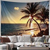 billige Veggoppheng-solnedgang strand billedteppe veggteppe hav sjøbølger solstråler natur landskap veggkunst til stue yogarom meditasjonsrom dekor