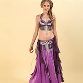 abordables Hauts &amp; Ensembles-Ensemble de Costume de Danse du Ventre en Violet Samba Dancewear