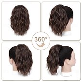 tanie Kucyki-Przedłużanie kucyka - 12-calowe przedłużki z włosów w kucyk ze ściągaczem dla kobiet, syntetyczne, kręcone, falowane, sztuczne kucyki, do codziennego użytku na imprezach (mieszany brąz) 12 cali