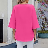 preiswerte Schicke Blusen-Damen Hemd Bluse Chiffon Tops Patchwork Farbblock Stilvoll Lässig Langarm V Ausschnitt Normale Oberteile Täglich Ferien Ausgehen Blau Schwarz Weiß Rosa Himmelblau Sommer Frühling