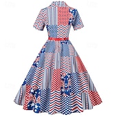  250º Aniversário EUA Anos 50 Retro Vintage Meio-dia Vestidos Vestido swing Vestido Flare Mangas curtas Linha A Fantasia Mulheres 4 de julho Dia da Independência Adulto Vestido Vestidos de baile