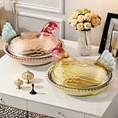 halpa Keittiön säilytysratkaisut-vintage lasinen kananpesäkulho kannella, suuri jalustallinen kukkokarkkikulho &amp;kristallinen välipalapurkki, maalaistalon kananpesäpöydän sisustus, sopii välipaloille, jälkiruoalle, kekseille